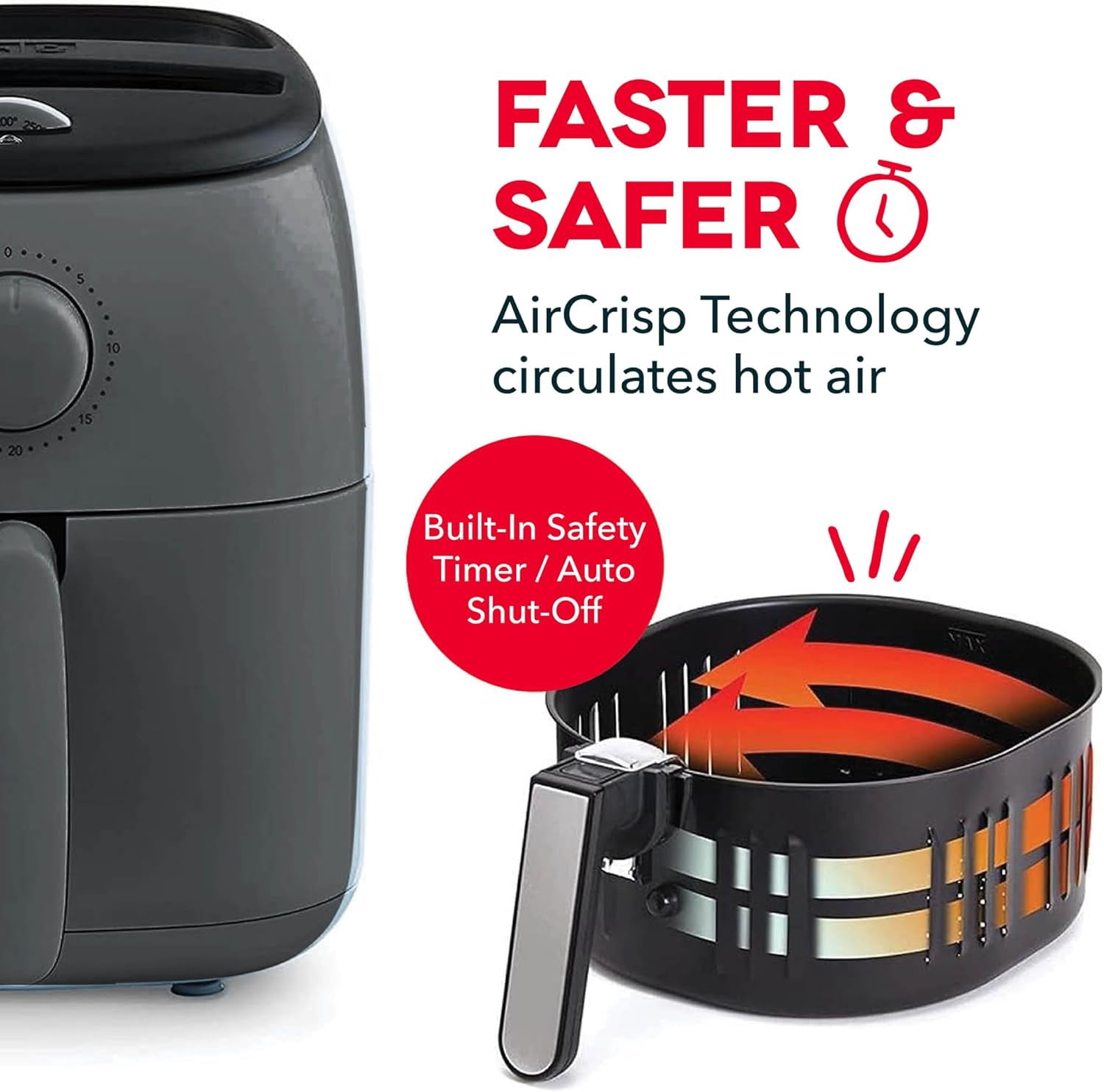 Dash Tasti-Crisp Air Fryer, 2.6 Quarts, Cool Grey with AirCrisp Technology and Auto Shut-Off