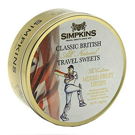 Simpkins Cricketers Mixed Fruit Classic British Travel Sweets 200g Tin (Pack of