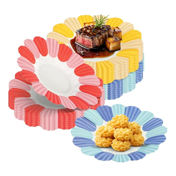150 platos desechables decorativos de papel con forma de flor para fiestas, pasteles y tartas.