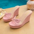 thumbnail image 2 of SACFOF Women Platform Sandals Clear Peep Open Toe Slip-on Wedge High Heel Dress Shoes Office Party Wedding Patent 4 Inch, 2 of 6