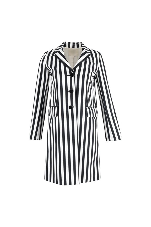 Pre-Owned Marc Jacobs Stripe Print Single-Breasted Trench Coat in Black and White Wool