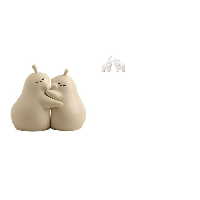 Elodie Hugging Pear Elephant Book Stand Ceramic Bookend Fine Workmanship Bookshelf Ornament Unique Tabletop Decoration Home Decor Animal Statues Figurines for Entrance Office Bedroom Wonderful