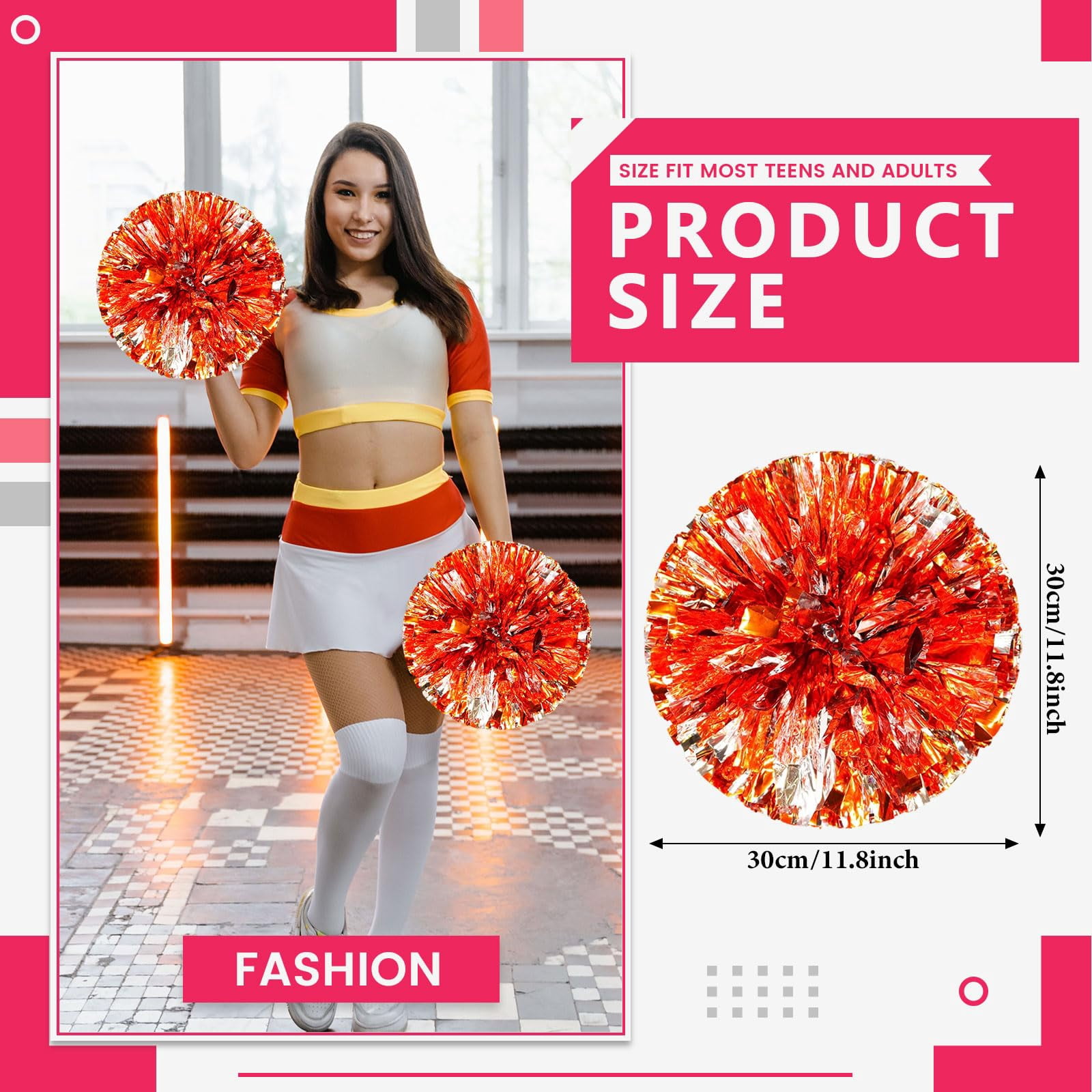 Pom Poms Cheer 22 Pcs with Four Finger Handle, Cheerleading Handheld Squad Pompoms for Sports Team Cheer Spirit Games Dance Party Adults