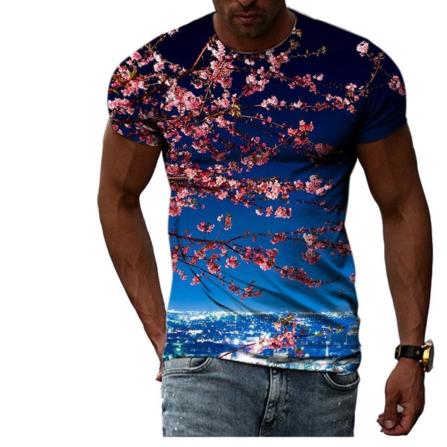 Nouveaux T-Shirts Graphiques Sakura d'Été pour Unisexe Mode Décontractée Motif Floral Manches Courtes Col Rond Imprimé Tendance Mode Urbaine