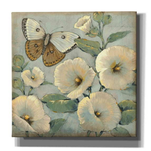 Epic Graffiti 'Butterfly & Hollyhocks II' by Tim O'Toole, Canvas Wall Art, 37"x37"