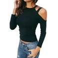thumbnail image 2 of Gvmfive Juniors' Slim Fit Solid Cold Shoulder Blouse Long Sleeve Casual Tops, 2 of 4