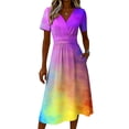 thumbnail image 5 of Minjewel Women's Shift Dress with Short Sleeve V-Neck - Bohemian Summer Dress, Loose Flowy Beach Party Outfit, Solid Color Comfy Vacation Mini Dress,Purple,M, 5 of 6