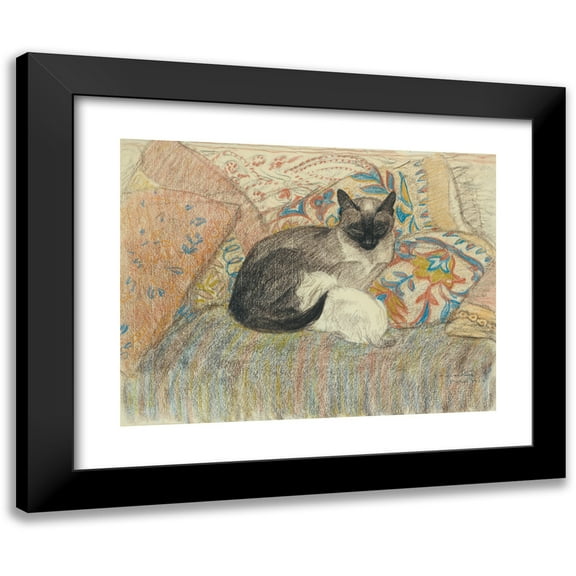 Théophile Alexandre Steinlen 14x12 Black Modern Framed Museum Art Print Titled - Cat and Her Kitten (1920)