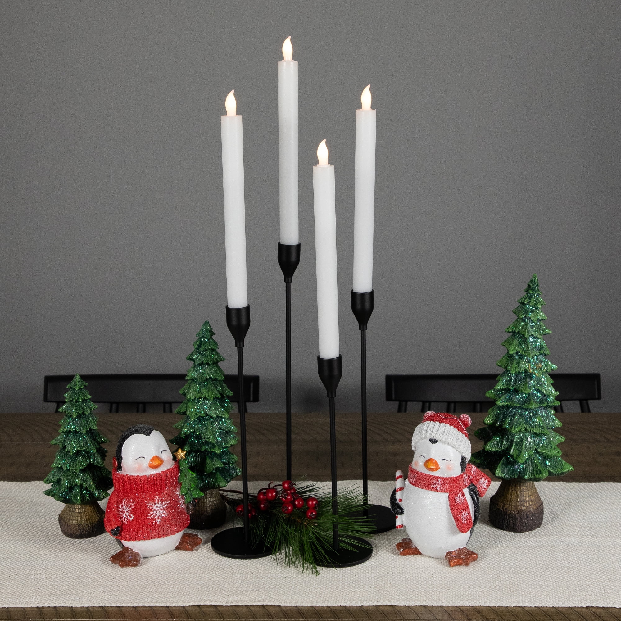 Northlight Set of 4 Solid White LED Flameless Flickering Wax Taper Candles 9.5"