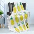 thumbnail image 4 of Pineapple Soft Flannel Fleece Throw Blanket, Composition of Pineapples with Different Patterns Lines Rhombuses and Zigzags, Cozy Plush for Indoor and Outdoor Use, 60" x 80", Multicolor, by Ambesonne, 4 of 5