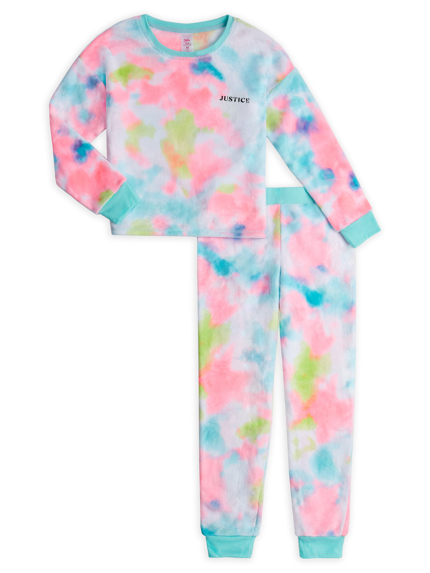 Justice Girls Long Sleeve Fleece 2-Piece Lounge Pajama Set, Sizes 5-18 ...