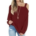 thumbnail image 4 of Womens Cold Shoulder Tops Long Sleeve Shirts Blouse Knit Tunic Casual Tops Loose Fit Cut Loose Shirt with Patterns Shirts for Women Tall Cute Tops for Women Fall Womens Western Shirt Poplin Shirt, 4 of 8