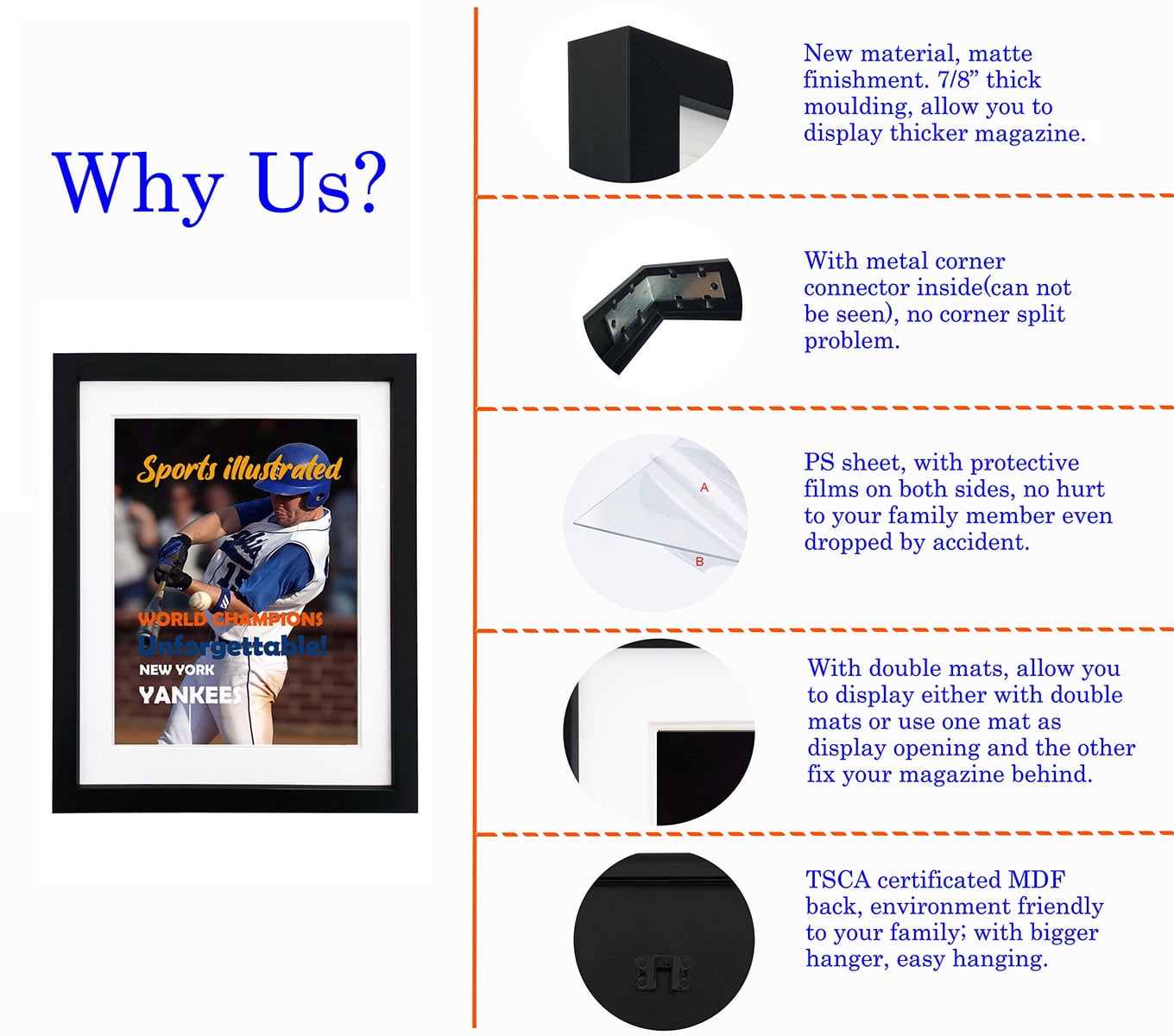 Sports Magazine Frame, 2 Pack,Displays Magazines Measuring 8.5 x 11.25 or 8.25 x 11 inches with Double White Matting