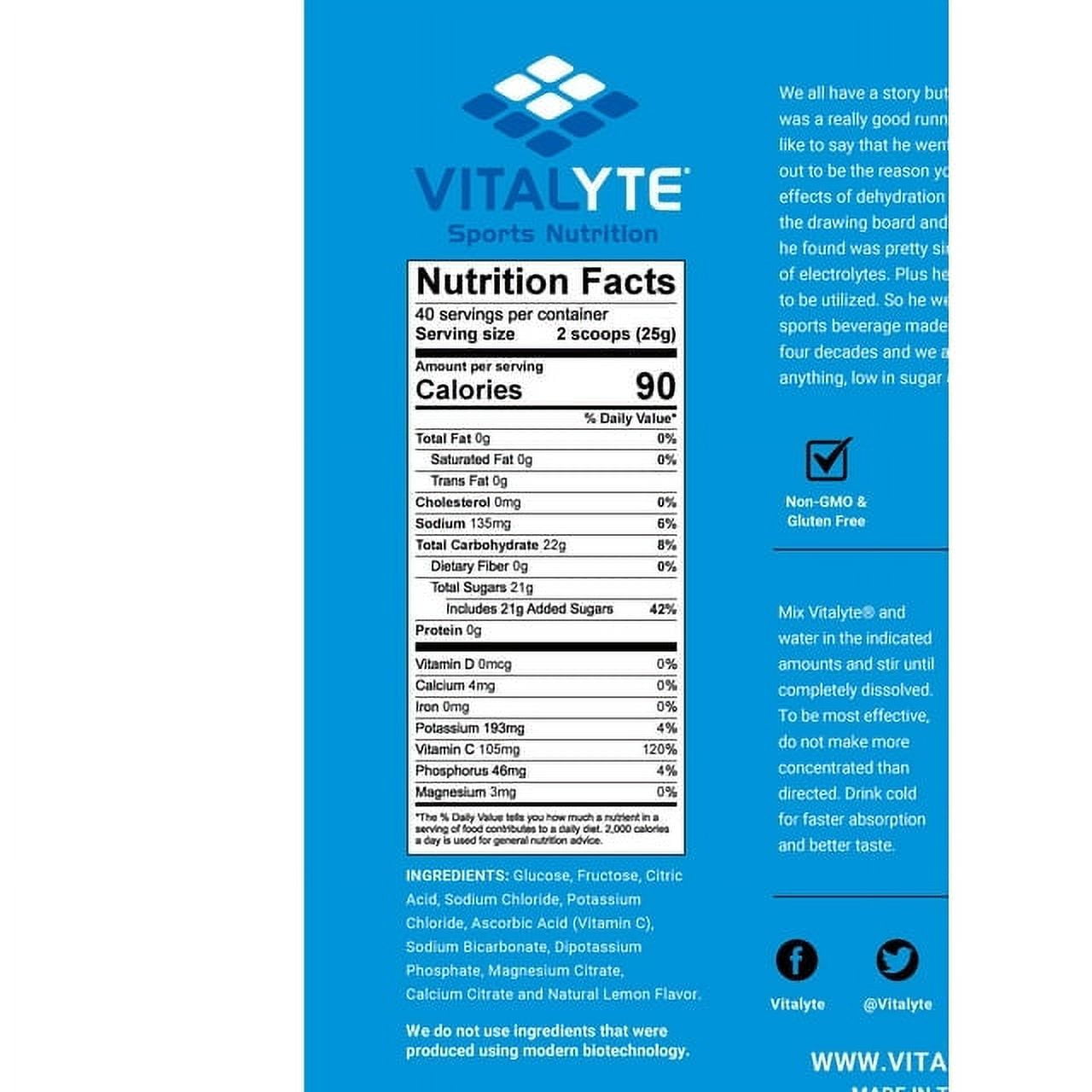 Vitalyte Cool Citrus Electrolyte Powder Mix, Isotonic Hydration, 160 Servings (4-pack, 35 oz Each)