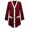thumbnail image 2 of Color Block Cardigan Sweater Button Front Contrast Trim Casual Spring Fall Brick Red XL, 2 of 6
