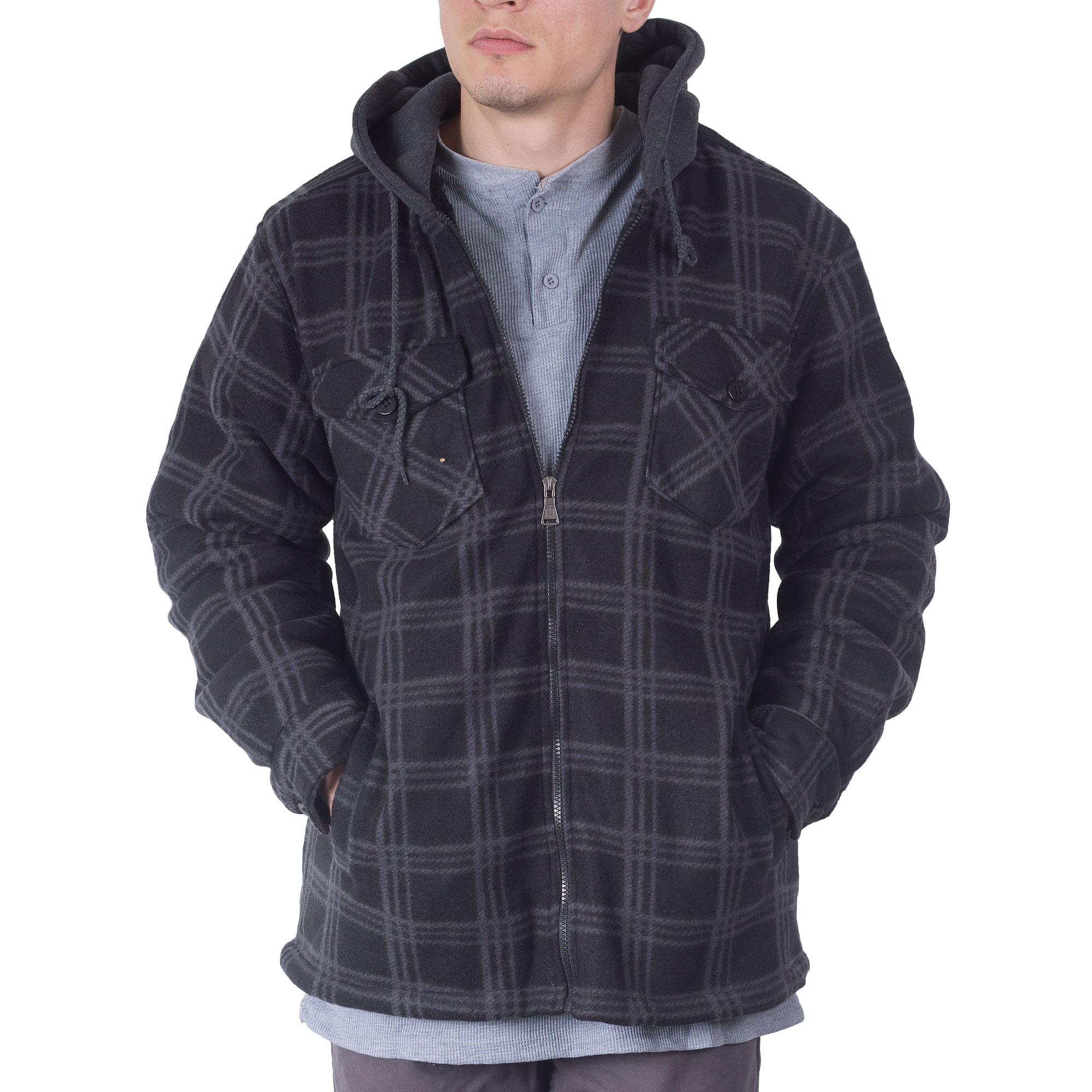 Big Mens Flannel Jackets Zip Up Hoodie 