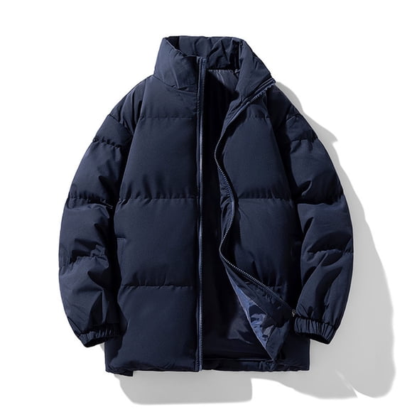 Men's Winter Jacket, Down Padded Coat with Stand Collar Zipper Cardigan Design, Long Sleeve Lightweight Insulation for Outdoor and Casual Wear, Polyester Material