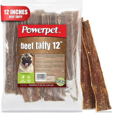Powerpet Beef Taffy for Dogs - Natural Gullet Strips for Dogs, Low Fat & High Protein Beef Esophagus Dog Treats, Lasting Chews for Dog, Promotes Dental Health, for All Breeds & Sizes - 12" (20 Count)