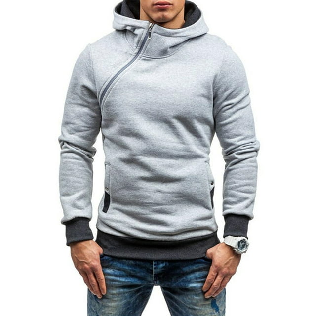 xiaxaixu Men's Hoodie Pullover, Contrast Color Long Sleeve Zipper Sweatshirt Tops with Side Pockets for Autumn Winter