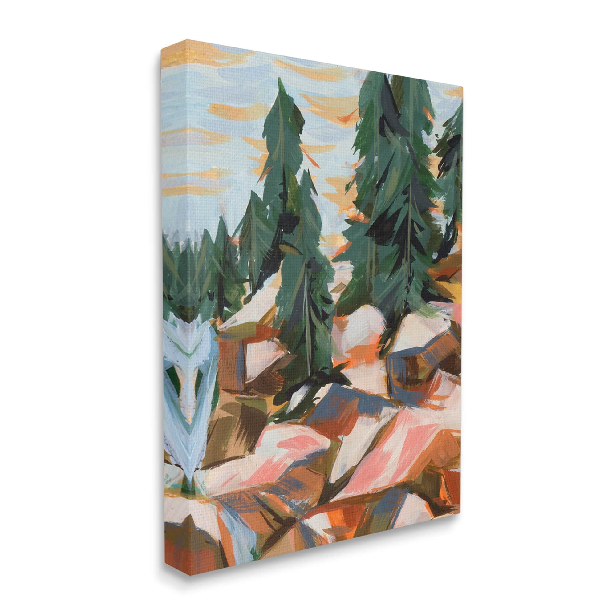 Stupell Abstract Geometric Landscape Waterfall Landscape Painting Gallery Wrapped Canvas Print Wall Art