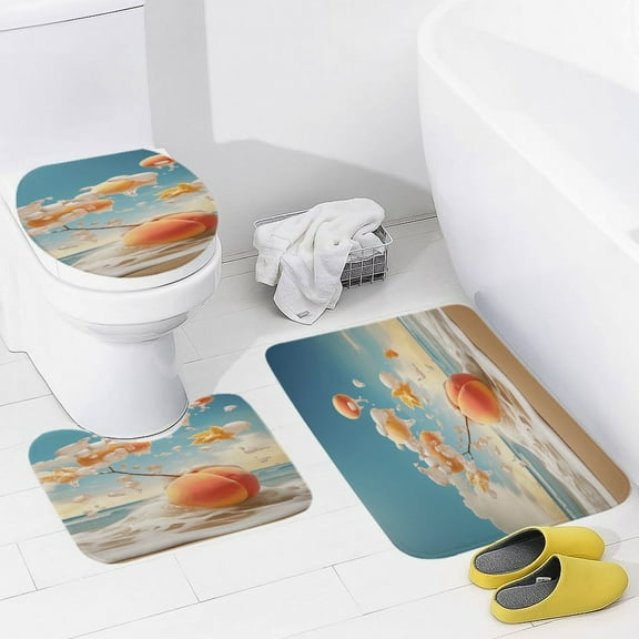 Juicy Peach Bathroom Mats Set 3-piece Bath Mats , Floor Rug Decorations for Kitchen Bathroom Bedroom