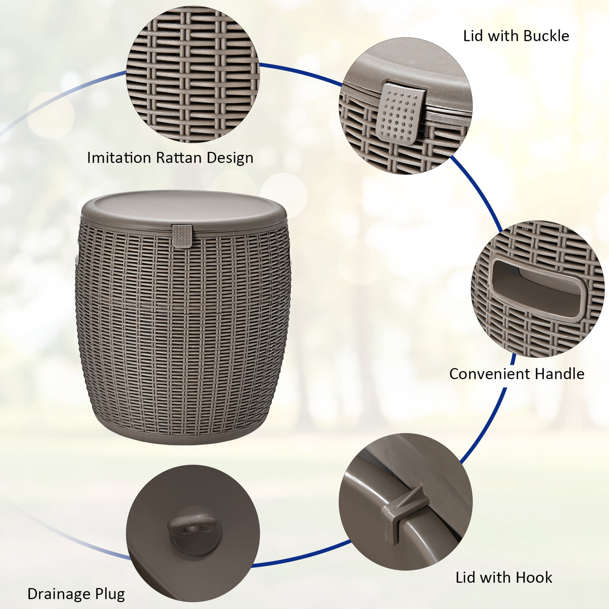 Gymax 9.5-Gal Patio Ice Cooler Bucket Cool Bar Table Cocktail Side Table w/ Lid Brown