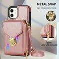 thumbnail image 6 of for iPhone 11 Case Wallet with Shoulder Strap for Women - Crossbody Lanyard,Zipper Pocket,Credit Card Holder,Shockproof - Metal Buckle Closure Premium PU Leather Case for iPhone 11, Rosegold, 6 of 9