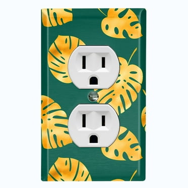 Metal Light Switch Plate Cover Tropical Jungle Monstera Leaves Yellow Green JGL008