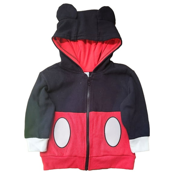 Mickey Mouse Boys Black & Red Front Zip Hoodie Sweatshirt Jacket Size 2T
