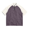 thumbnail image 2 of Hearthz S-4XL Men's Quarter Zip Raglan Shirts for Men Short Sleeve Color Block Stand Collar Pullover Soft Cuffed Sleeve Contrast Colors Mens Athletic Shirts, 2 of 5