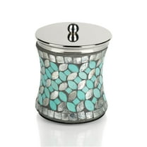 nu steel Sea Foam Bright-Colored Mosaic Glass/stainless steel Canister Jar with Lid for Cosmetics and Makeup Storage, Bathroom, Countertop, Desk, and Vanity, Mosaic Glass/stainless steel