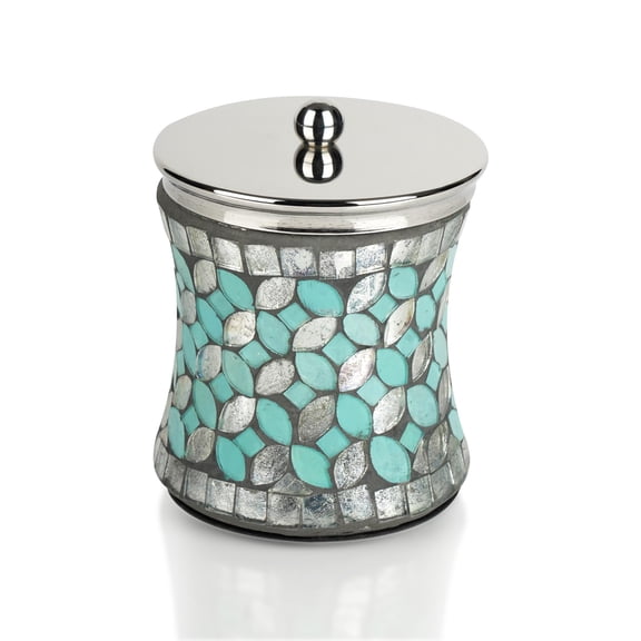nu steel Sea Foam Bright-Colored Mosaic Glass/stainless steel Canister Jar with Lid for Cosmetics and Makeup Storage, Bathroom, Countertop, Desk, and Vanity, Mosaic Glass/stainless steel
