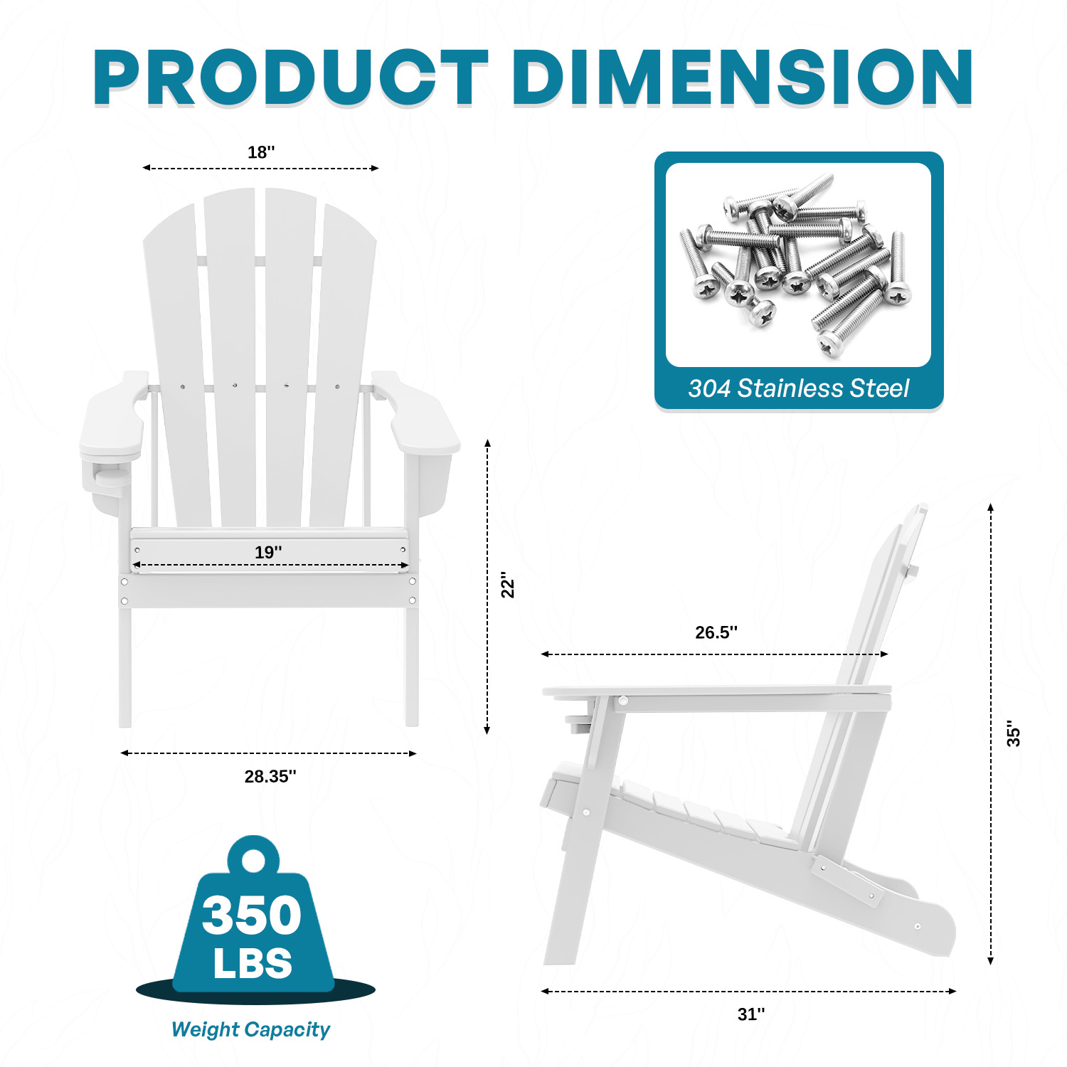 FURRYFECTION Folding Adirondack Chair with Cup Holder,All-Weather HDPE Outdoor Fir Pit Chairs for Patio Garden Backyard,White