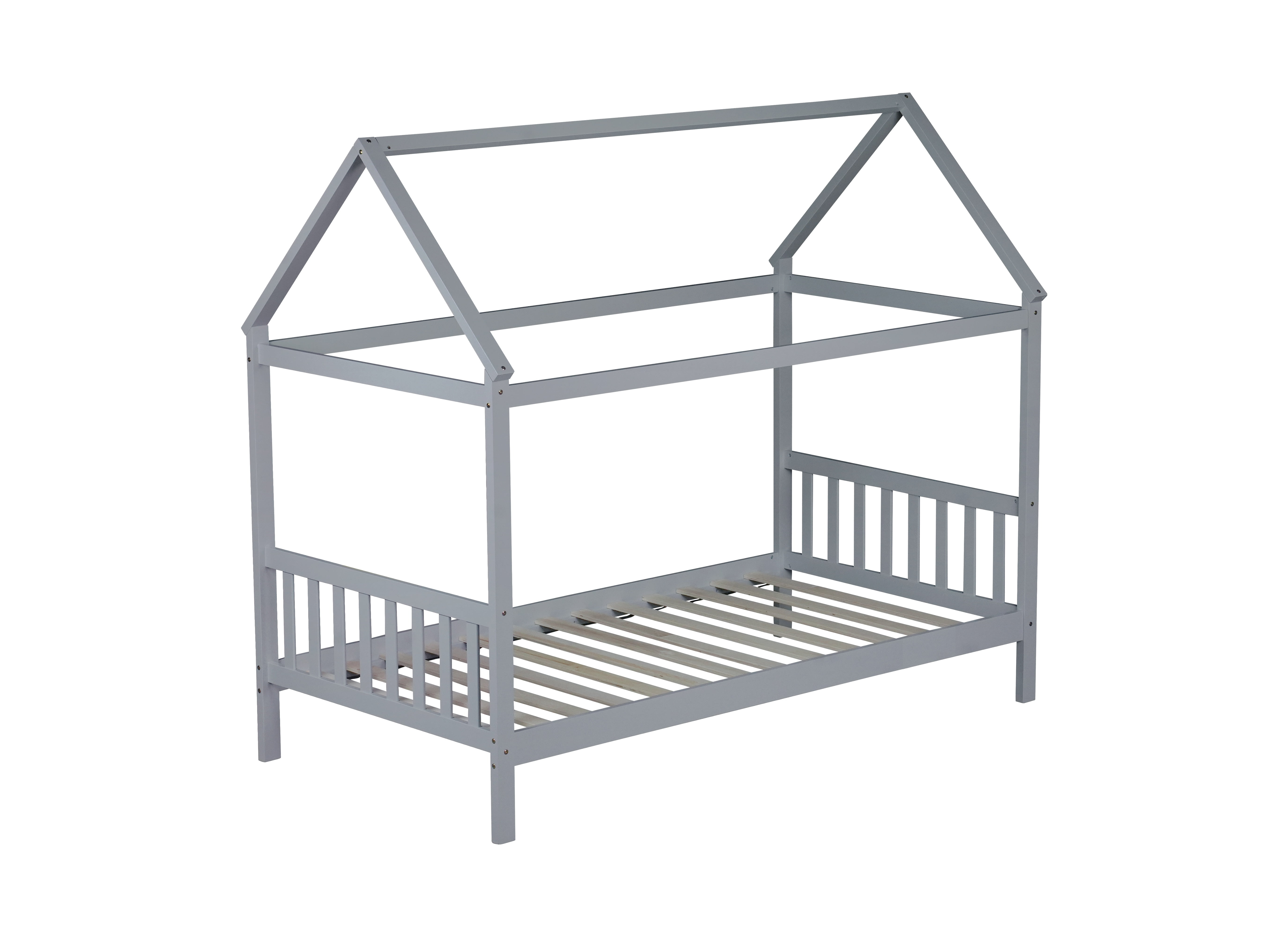 Bellemave Twin House Bed with Headboard and Footboard Sturdy Rubber Wood Platform Bed Frame, Montessori House Bed, No Box Spring Needed (Twin, Gray)