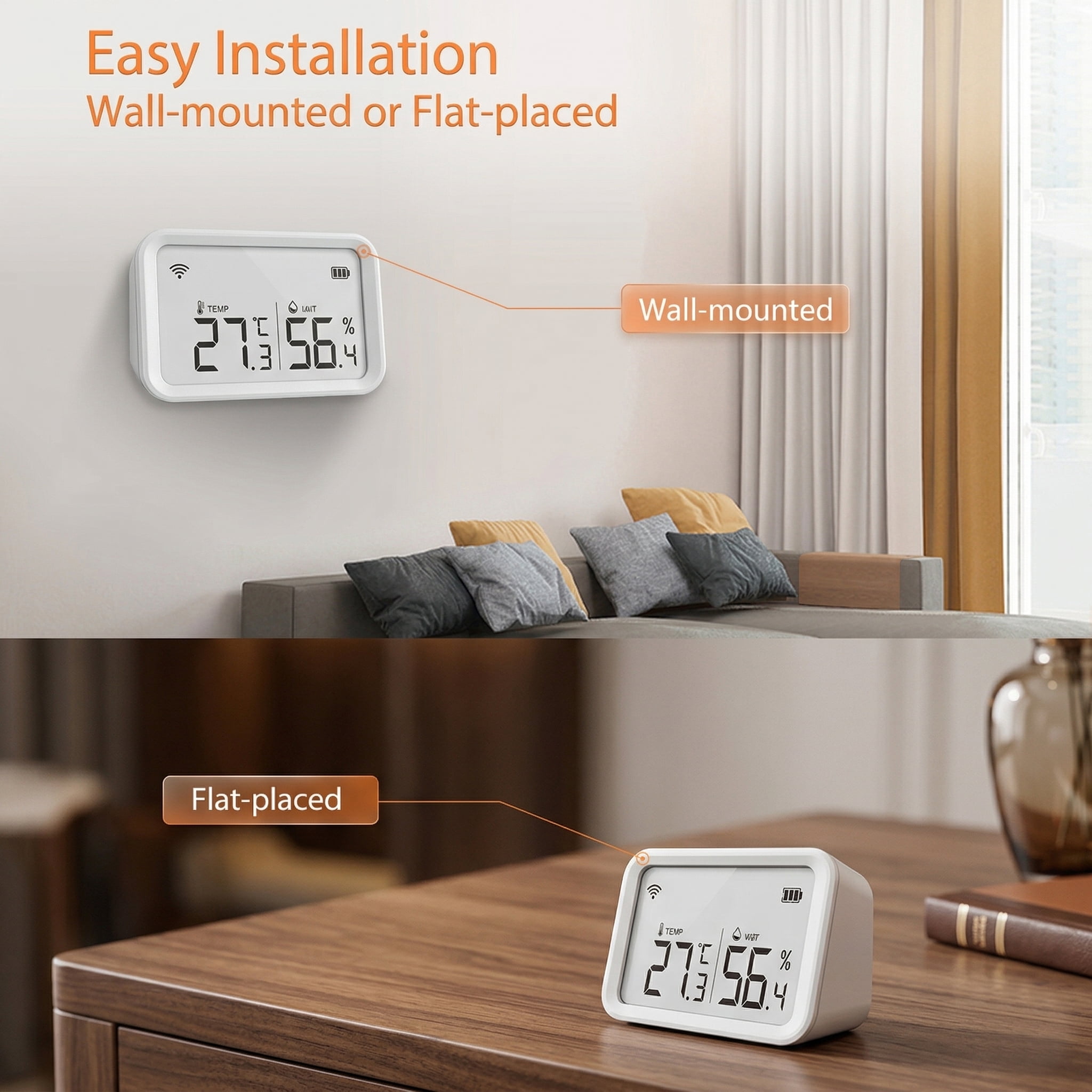 Smart Zigbee Temperature and Humidity Sensor with LCD Display, Real-time Monitoring via Smart Life,Tuya App,Work with Alexa,Google Assistant, Digital Hygrometer Thermometer(Zigbee Hub Required)