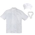 thumbnail image 1 of TopTie Veste de Chef à Manches Courtes Unisexe & Ensemble Chapeau & Bandana-Blanc-TG, 1 of 5