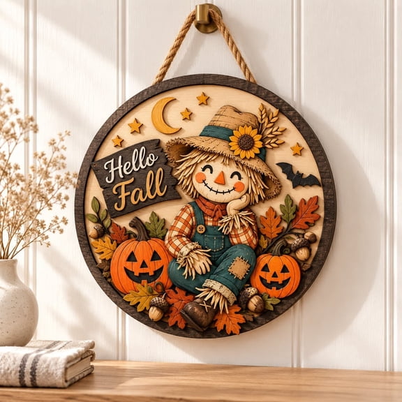 Door Hanger Scarecrow Pumpkin Wooden Front Door Decor Halloween