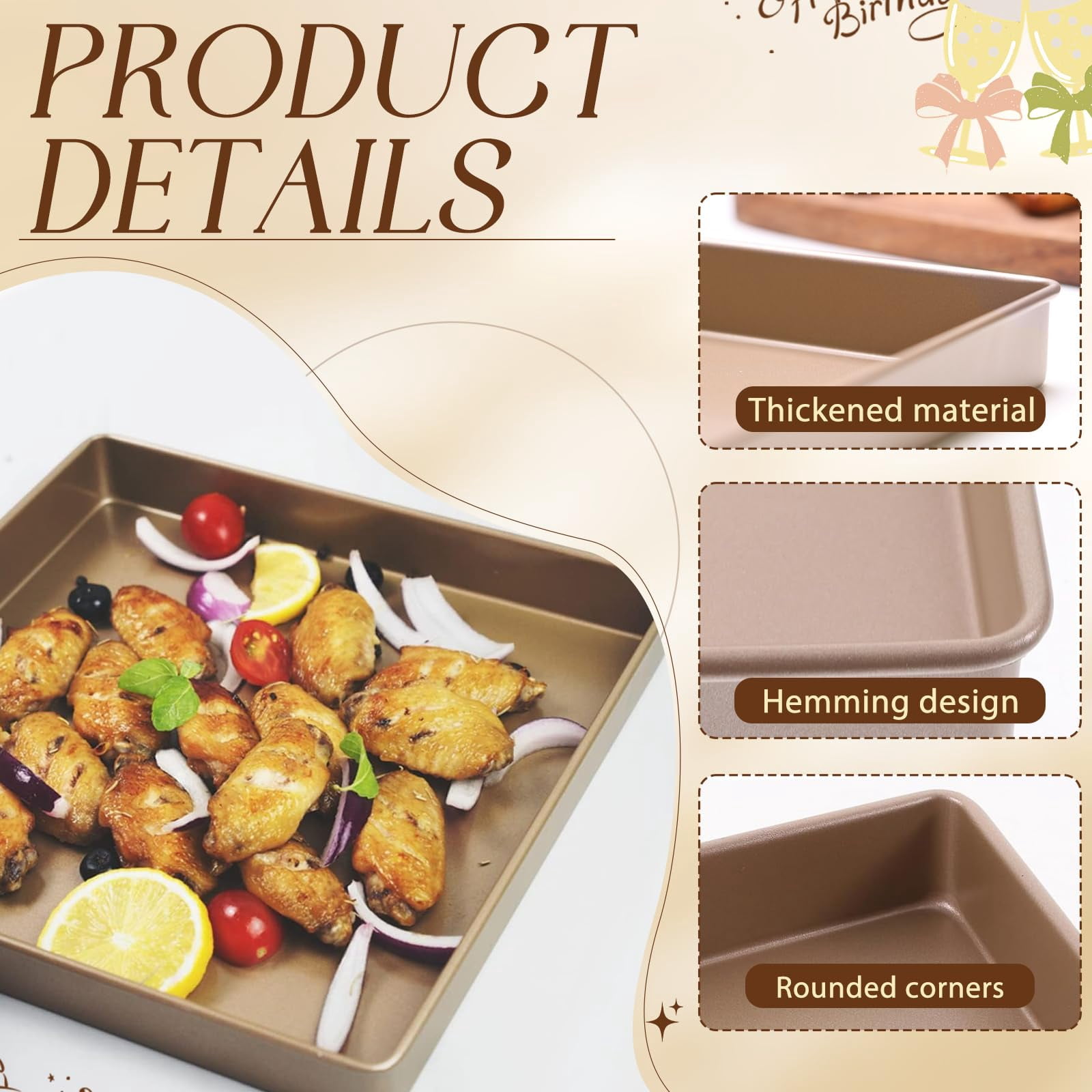 11 Inch Square Cake Pan, 2 Inch Deep Baking Pan Nonstick Cookie Sheet Brownie Cake Pa Toaster Oven Pans Bakeware, Easy Clean & Food Safe.