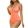thumbnail image 2 of Wyongtao Bathing Suits for Women Slimming One Piece Swimsuit Ruched V Neck Tummy Control Swimwear ,Orange L, 2 of 6