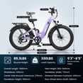 thumbnail image 4 of ESKUTE C300 1500W Electric Bike for Adults, 48V 20.8Ah Battery, 32MPH, 26"x4.0" Fat Tire Step-Thru Ebike, Full Suspension Electric Bicycle, 8-Speed Purple, With Bag & Lock & Front Basket, UL2849, 4 of 9