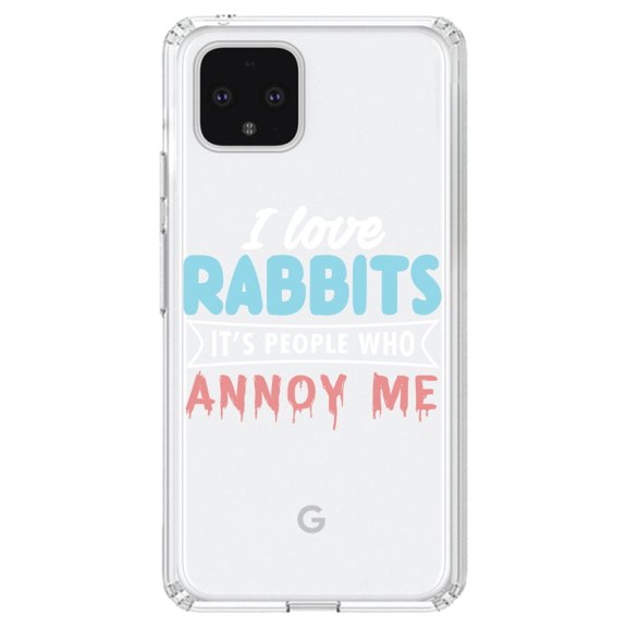 DistinctInk Clear Shockproof Hybrid Case for Google Pixel 4 (6.1" Screen) - TPU Bumper Acrylic Back Tempered Glass Screen Protector - Love Rabbits - People Annoy Me