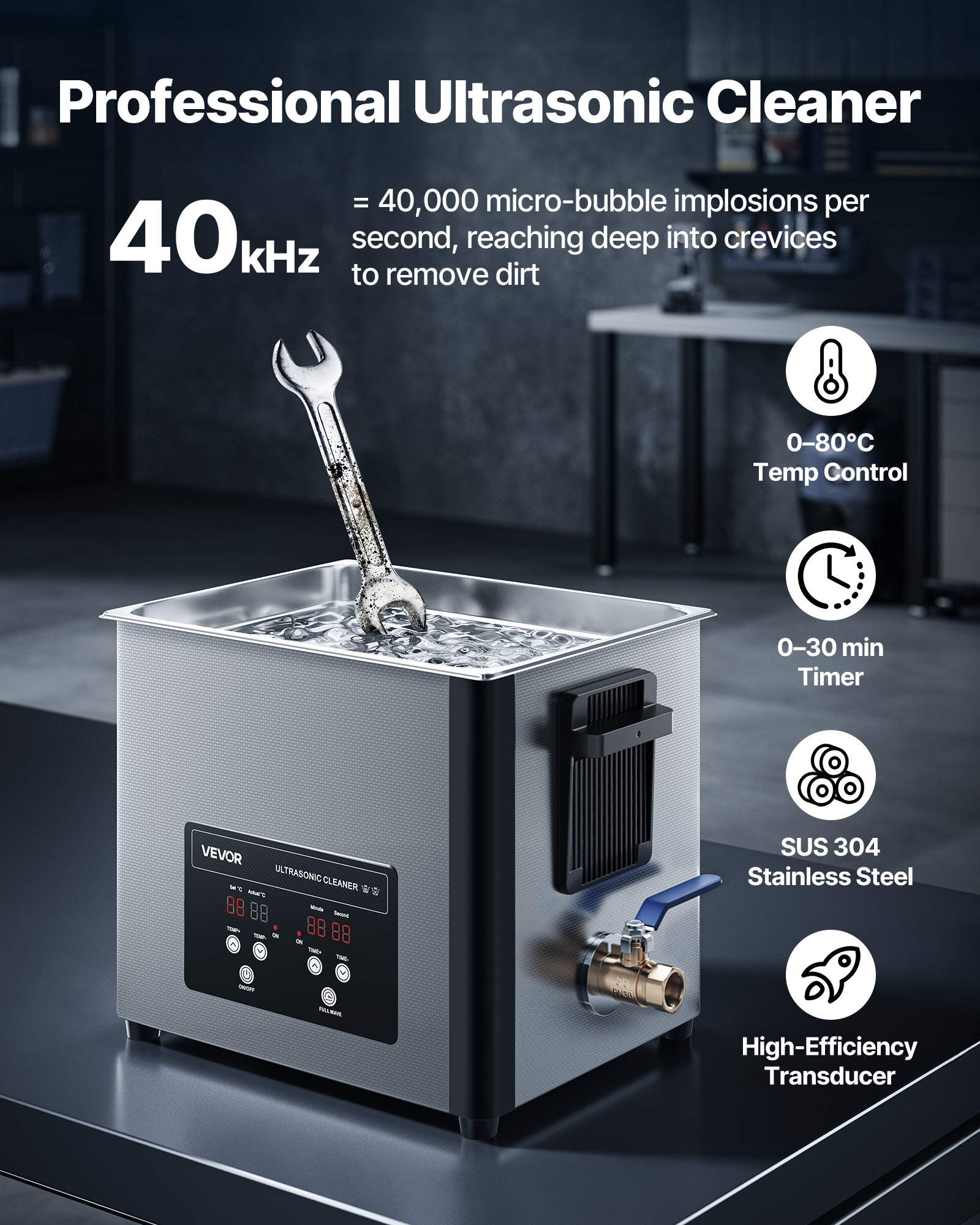 VEVOR 10L Ultrasonic Cleaner, Professional Ultrasonic Cleaner Machine with Cleaning Basket & Digital Display, 180W Stainless Steel 40kHz Cleaning Machine for Watches,Razors,Jewelry,Coins,and More