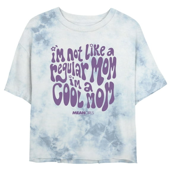 Junior's Mean Girls I'm Not a Regular Mom Groovy Purple Crop Graphic Tee White/Blue Large