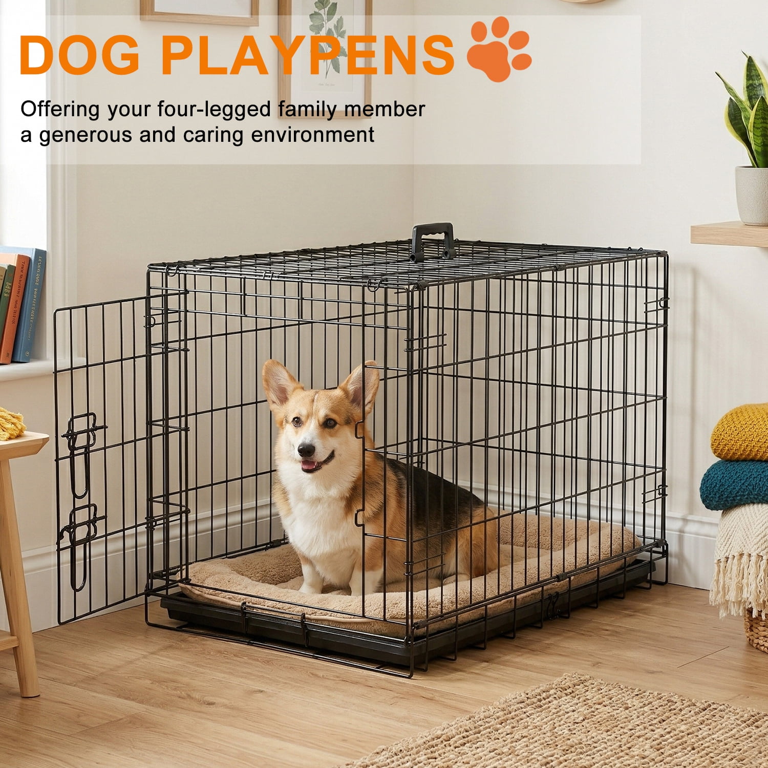 FDW 30 inch Dog Crate Pet Cage with Metal Folding Design Plastic Tray Indoor Outdoor Dog Kennel Cage for Small and Medium Dogs,Black