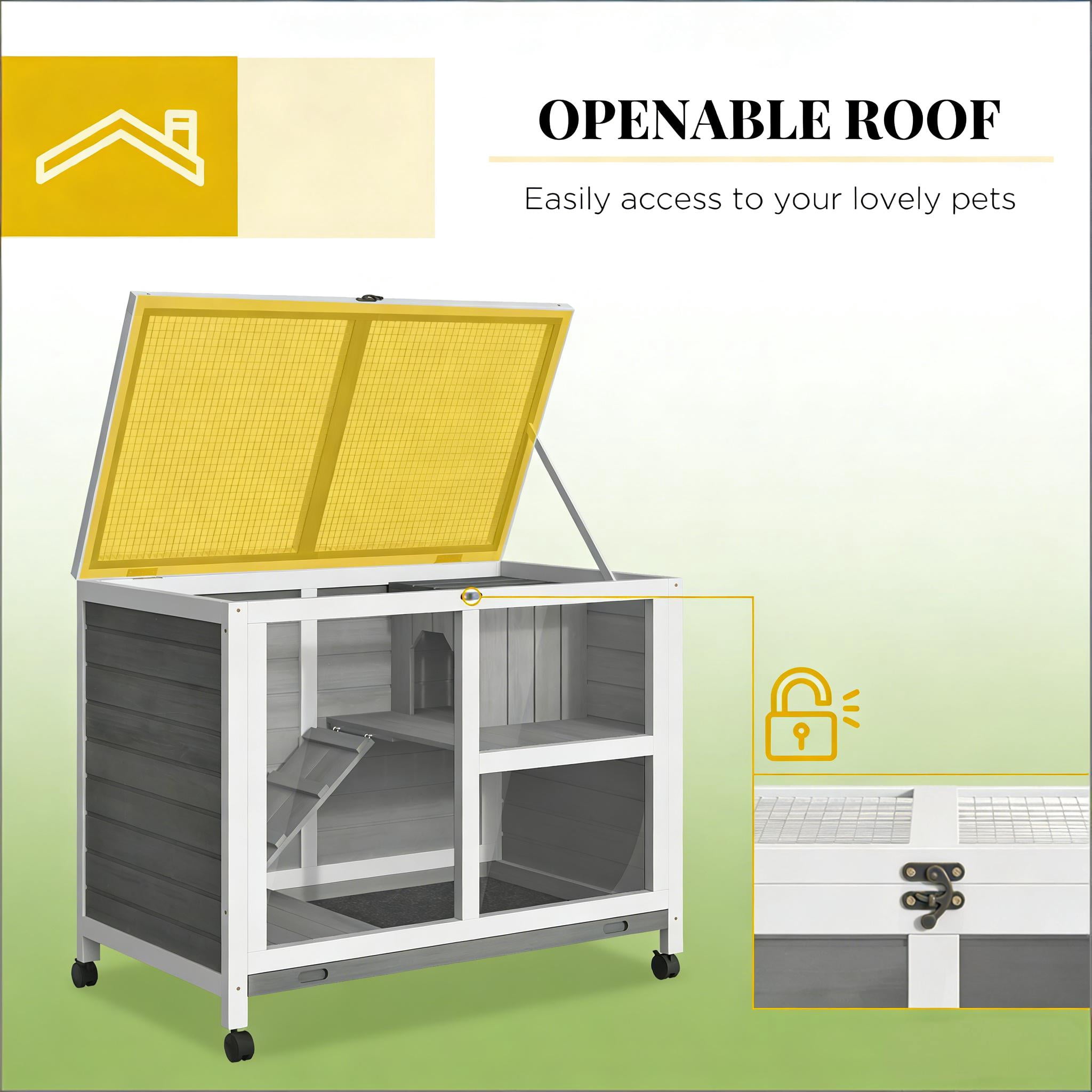 Bunny Cage with Wheels, Small Rabbit Hutch Spacious Pet House