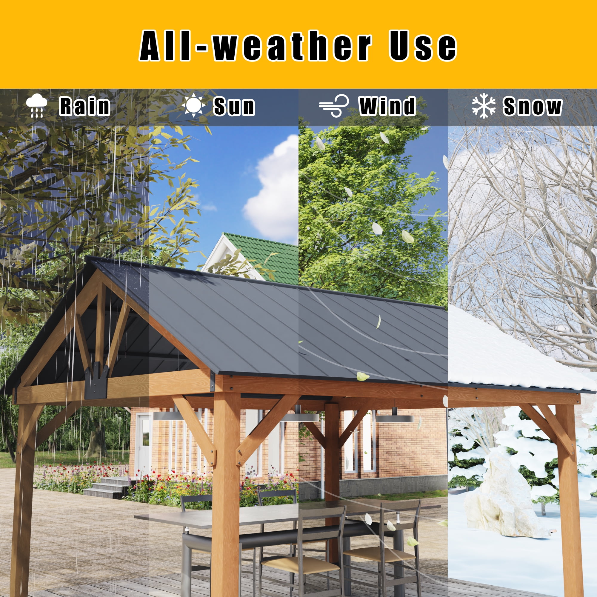 MeetLeisure 15 ft. W x 13 ft. Cedar Solid Wood Patio Gazebo; Gray