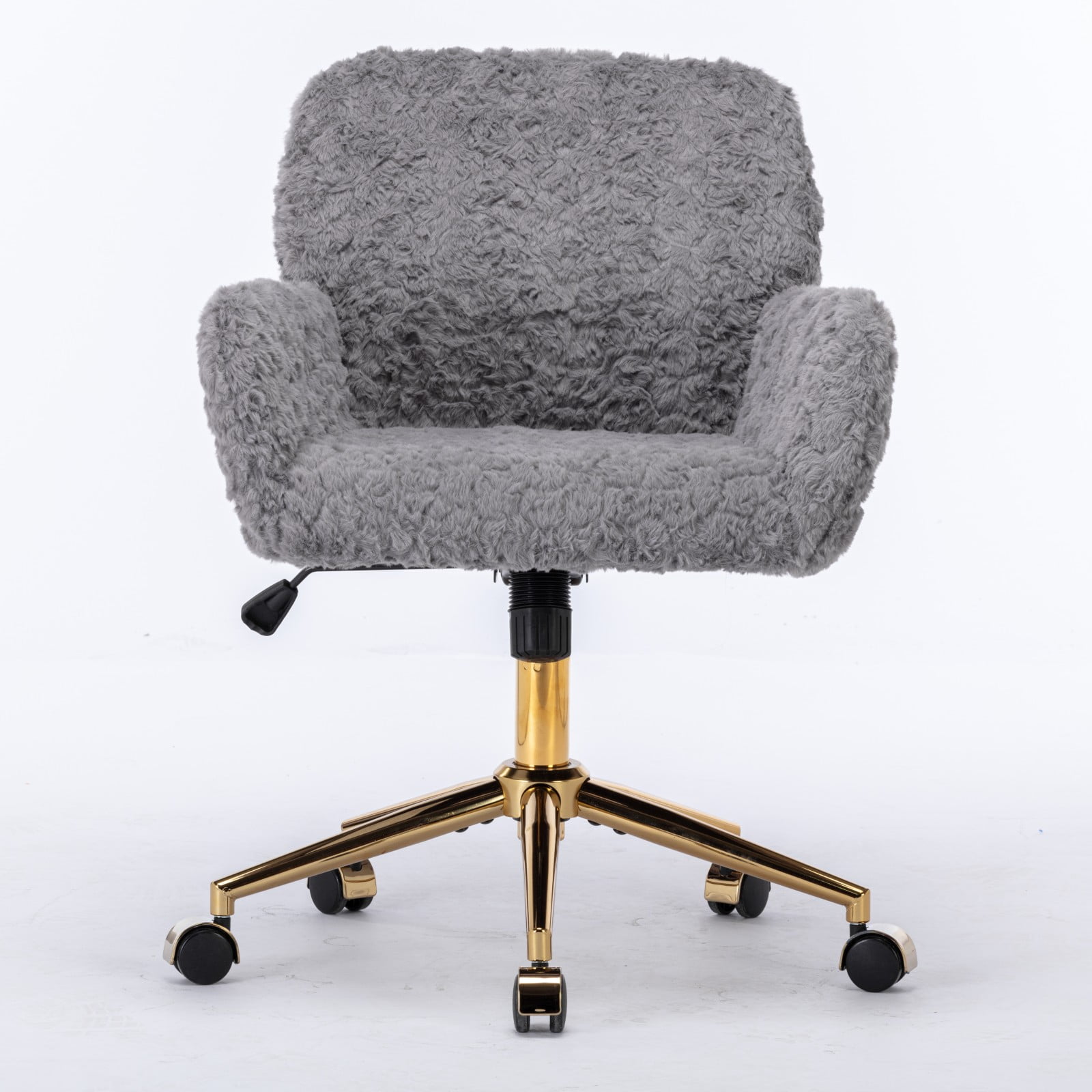 GAKMCIL Artificial Alpaca Wool Home Office Chair, Ergonomic Desk Chair, Vanity Chair with 360 ° Swivel, Arm, Golden Metal, Chassis can be Tilted 40°, 300lb Load for Study, Office, Bedroom (Gray)