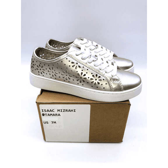 Isaac Mizrahi Women's Tamara SOHO Floral Perforated Sneakers Pale Gold US 7M