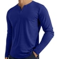 thumbnail image 2 of Mens Henley T-Shirts Long Sleeve Pullover Shirt Casual Heavyweight Button Shirts Basic Tees Blue 3XL, 2 of 5