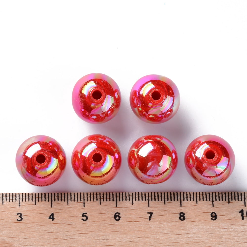 500g Opaque Acrylic Beads AB Color Plated Round FireBrick 16x15mm Hole: 2.8mm 220pcs/500g
